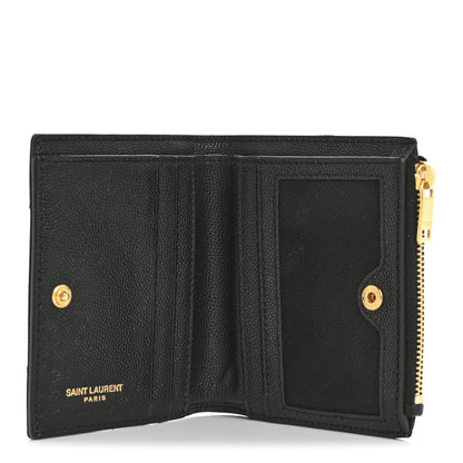 Saint Laurent Grain De Poudre Matelasse Chevron Monogram Zipped Card Case Black 5 of 12