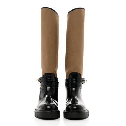 Louis Vuitton Canvas Calfskin Territory Flat High Ranger Boots 37 Khaki 2 of 8