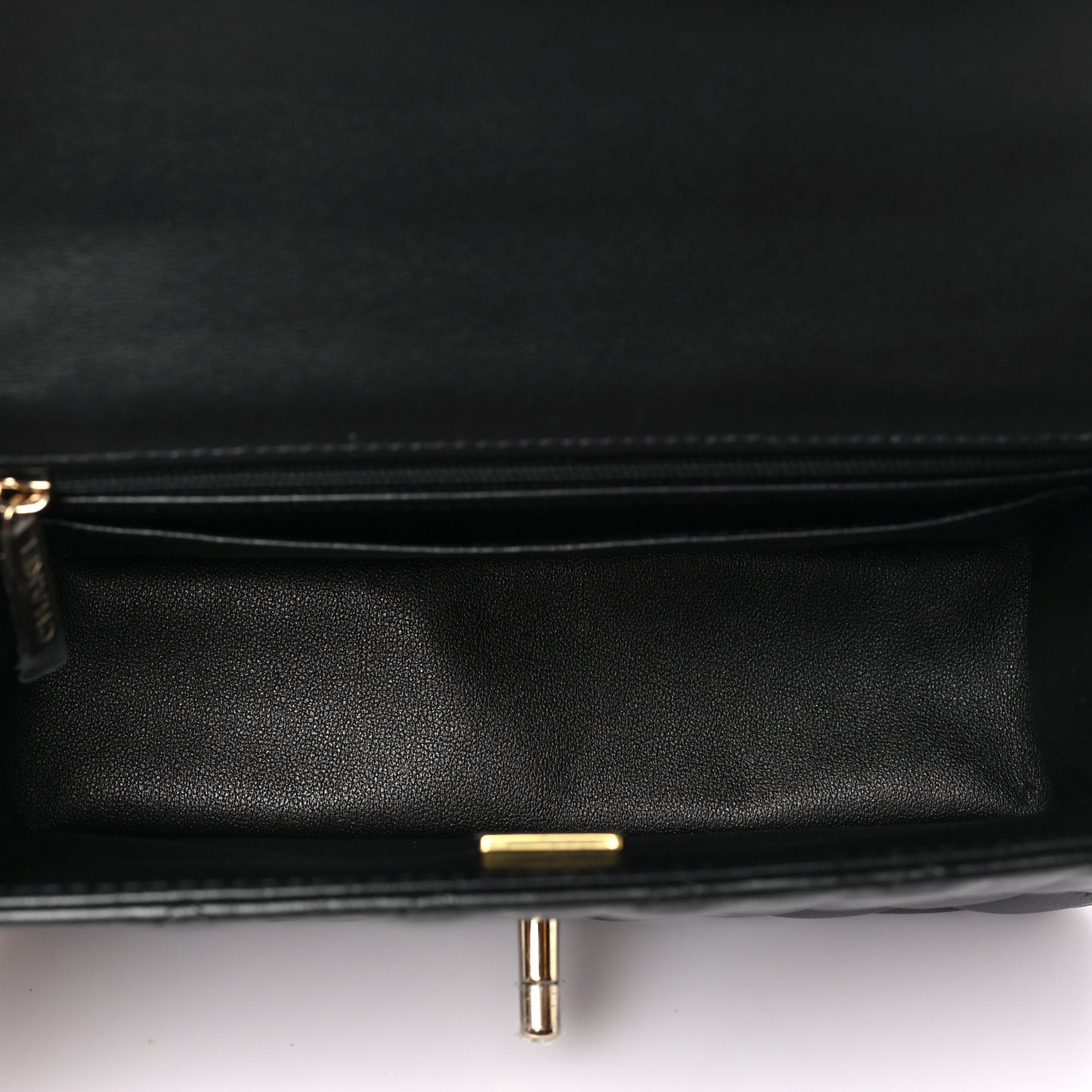 Lambskin Quilted Mini Top Handle Rectangular Flap Black