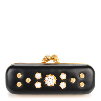 Alexander McQueen Nappa Pearl Embellished Twin Skull Box Clutch Black 1 of 7