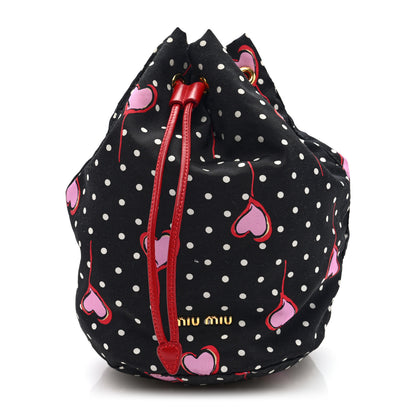 Miu Miu Nylon Polka Dots Heart Print Drawstring Pouch Black Multicolor 1 of 6