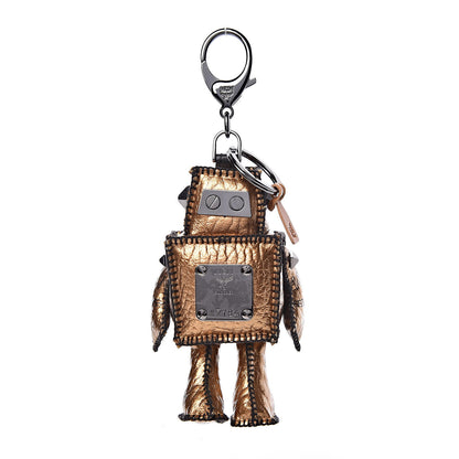 MCM Metallic Visetos Robot Key Ring Bag Charm Gold 1 of 4