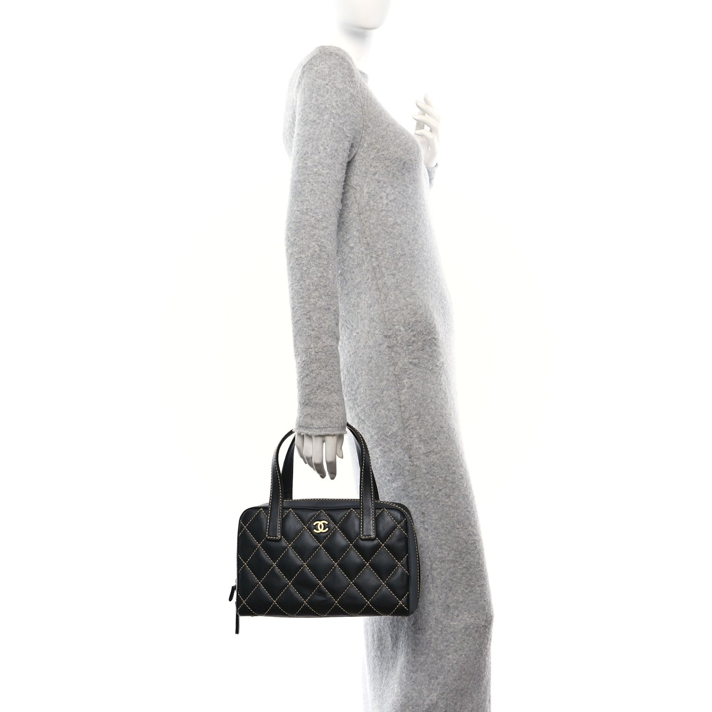 Calfskin Wild Stitch Top Handle Bag Black