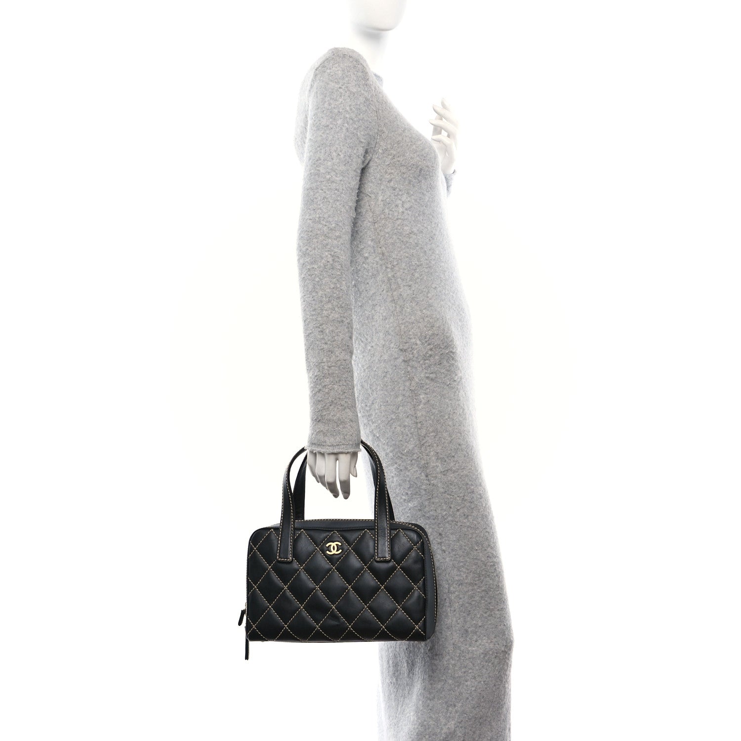 Chanel Calfskin Wild Stitch Top Handle Bag Black 2 of 12