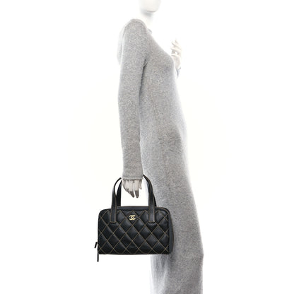 Chanel Calfskin Wild Stitch Top Handle Bag Black 2 of 12