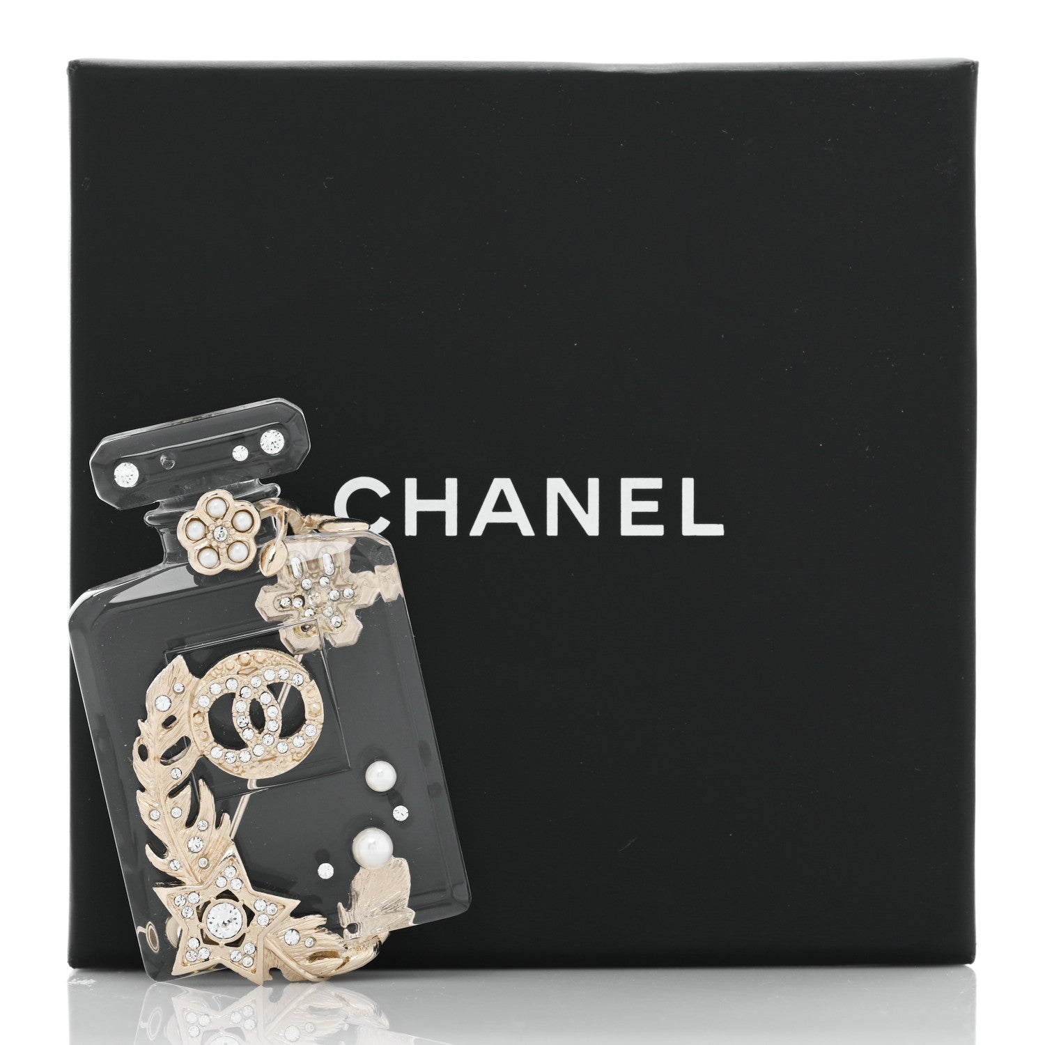 Chanel Pearl Resin Crystal CC No 5 Perfume Bottle Brooch Gold 5 of 5