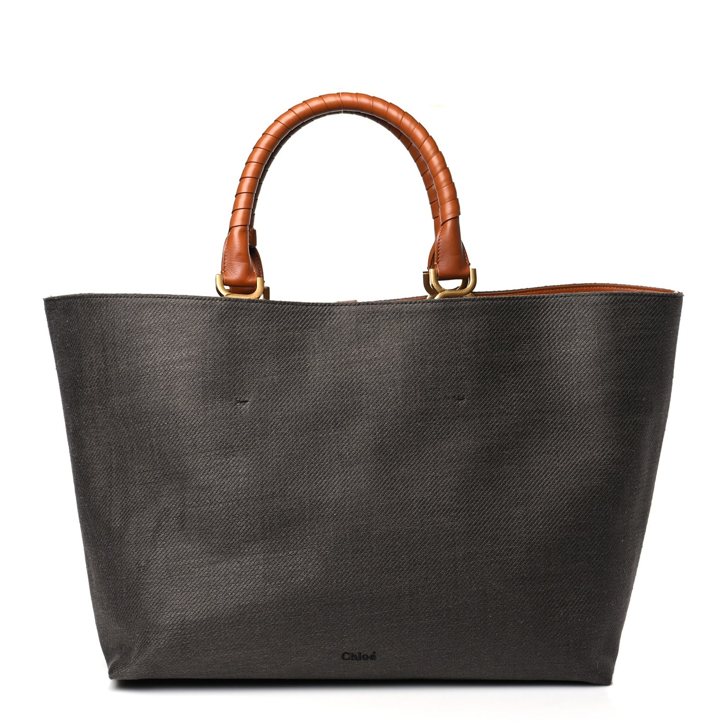 Linen Canvas Calfskin Large Marcie Tote Black Tan