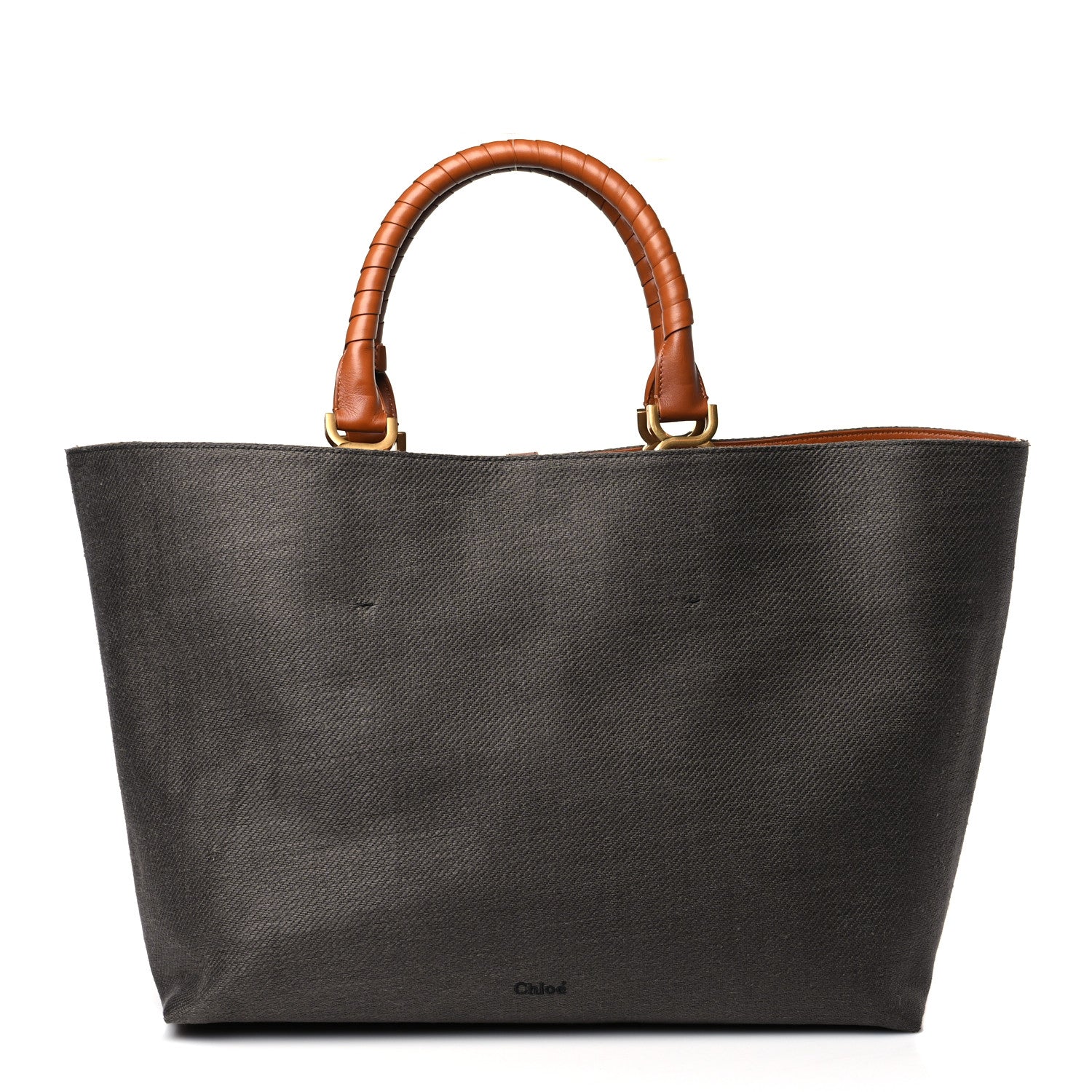 Chloe Linen Canvas Calfskin Large Marcie Tote Black Tan 1 of 9