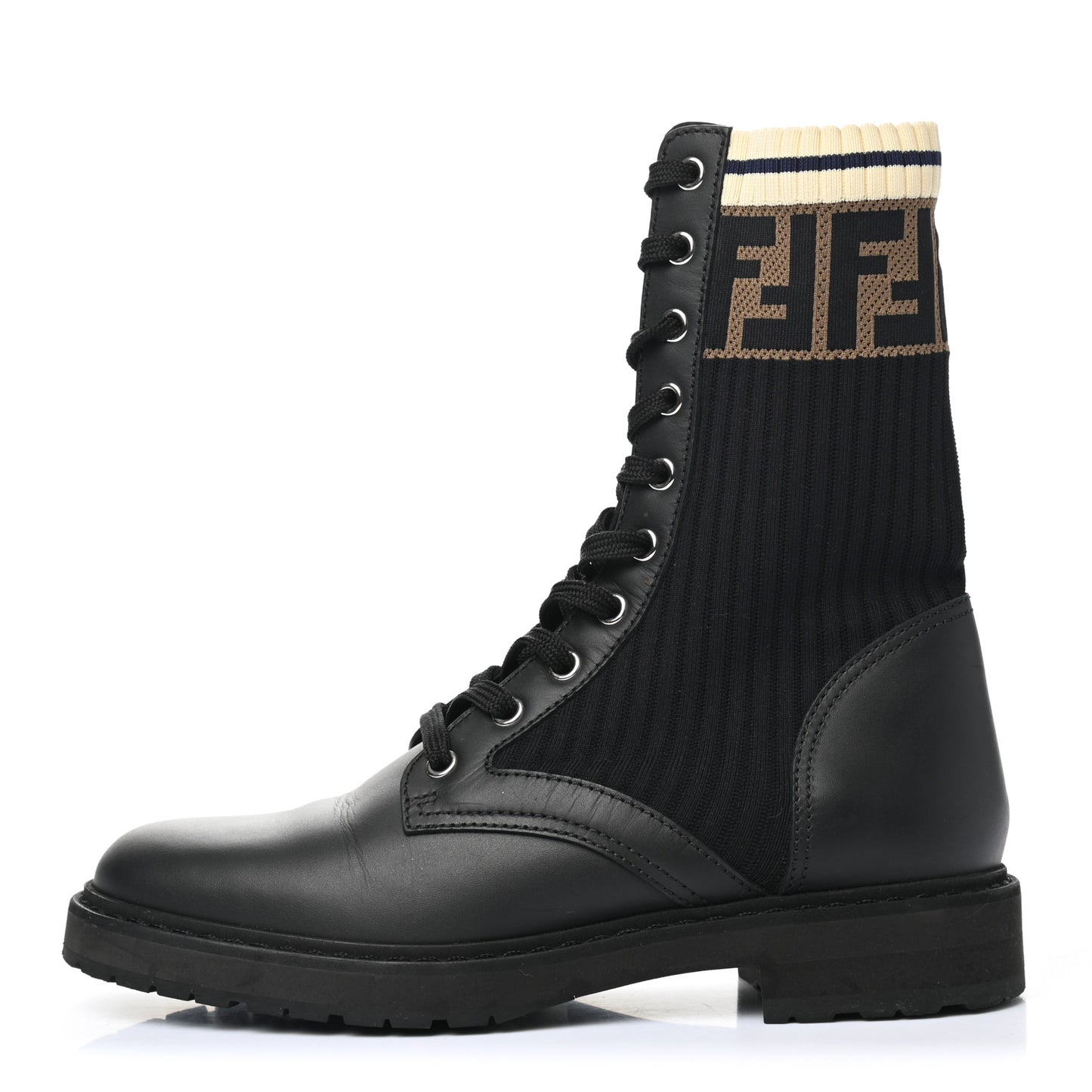 Calfskin Stretch Fabric Rockoko Biker Boots 37.5 Tobacco Black Marino