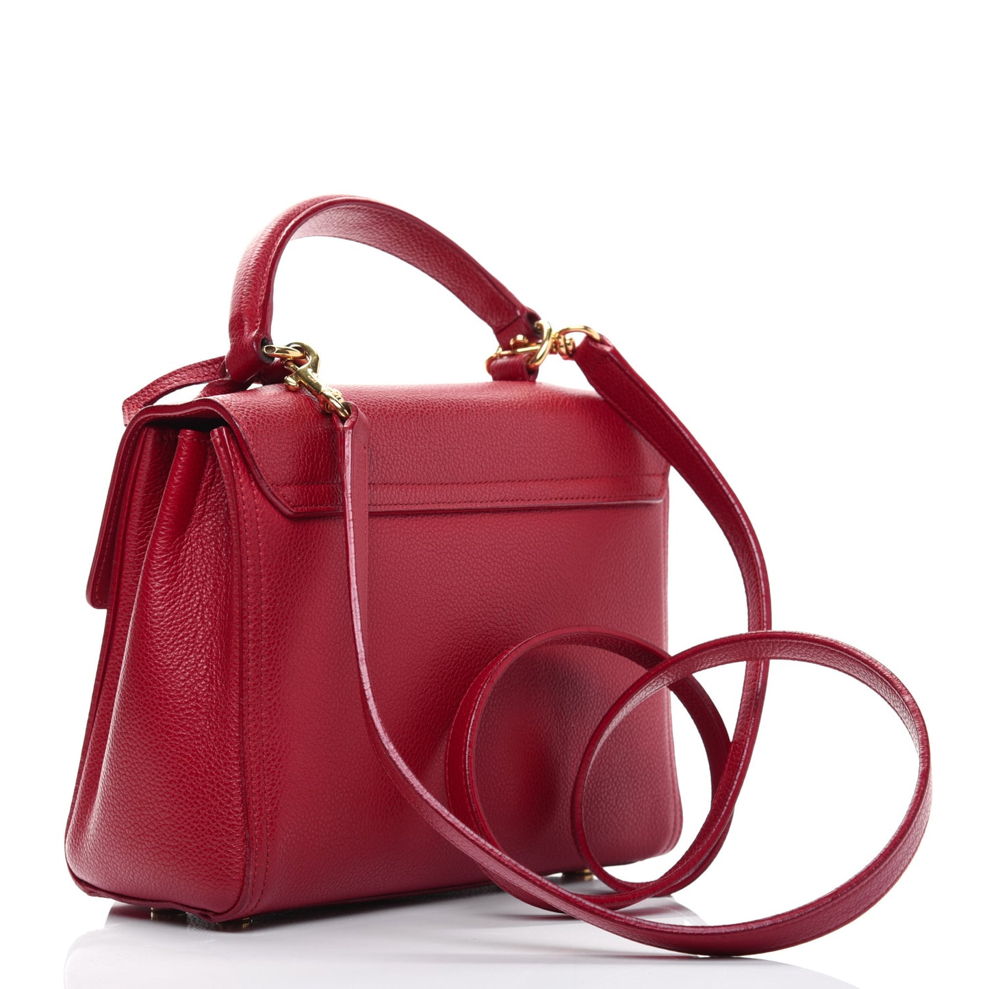 Grained Calfskin Small Moujik Top Handle Bag Red