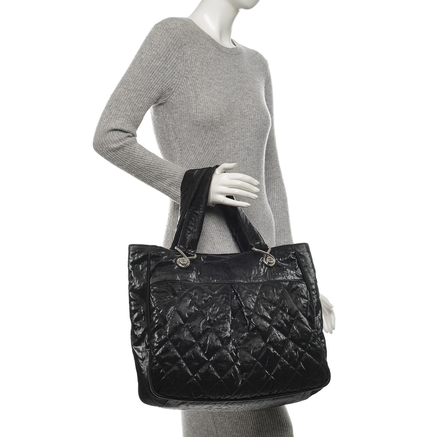 Crinkled Coated Canvas Le Marais Large Tote Black