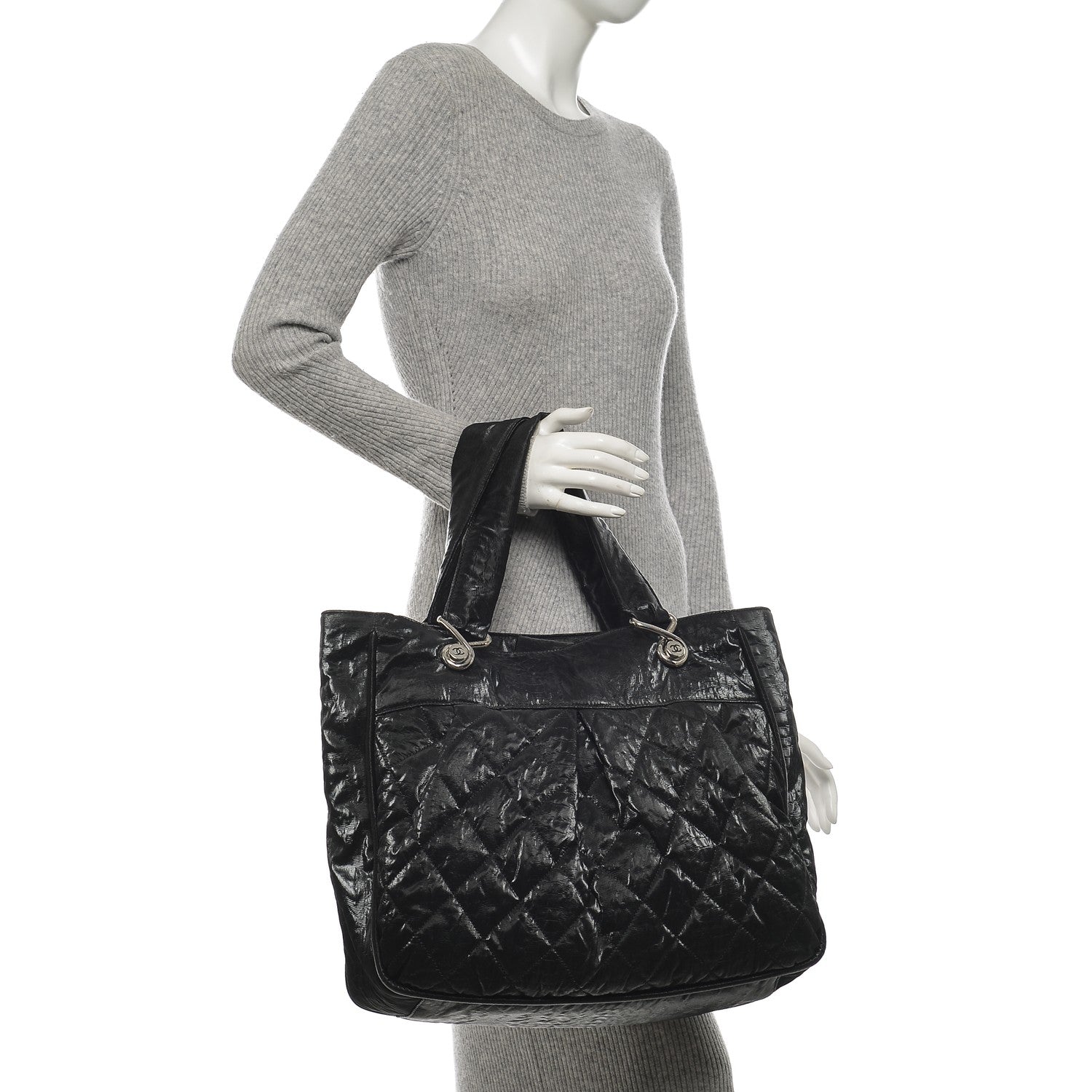 Chanel Crinkled Coated Canvas Le Marais Large Tote Black 2 of 7