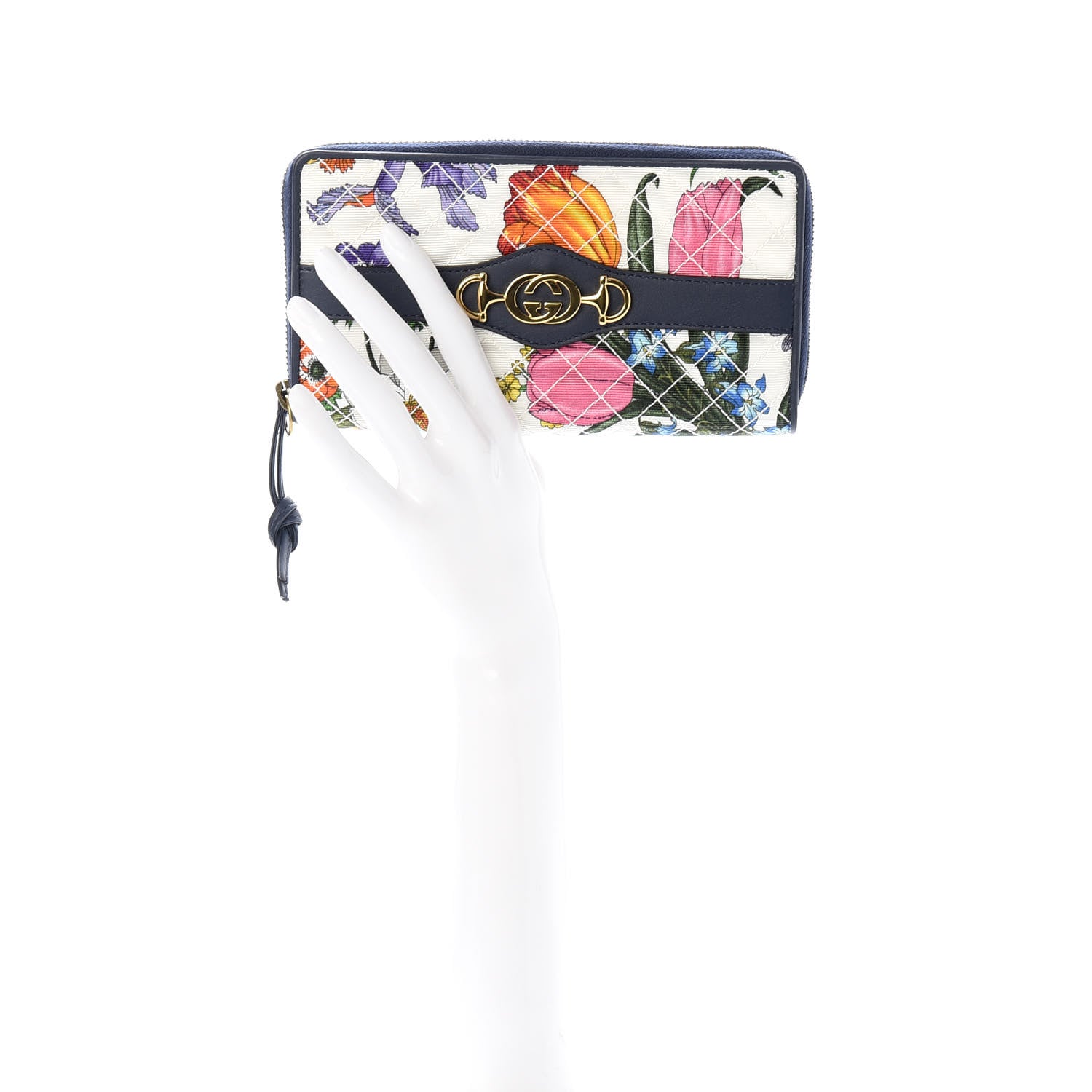Gucci Canvas Flora Floral Trapuntata Zumi Zip Around Wallet Great White Multicolor Blue Agata 2 of 7