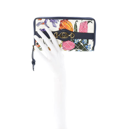 Gucci Canvas Flora Floral Trapuntata Zumi Zip Around Wallet Great White Multicolor Blue Agata 2 of 7