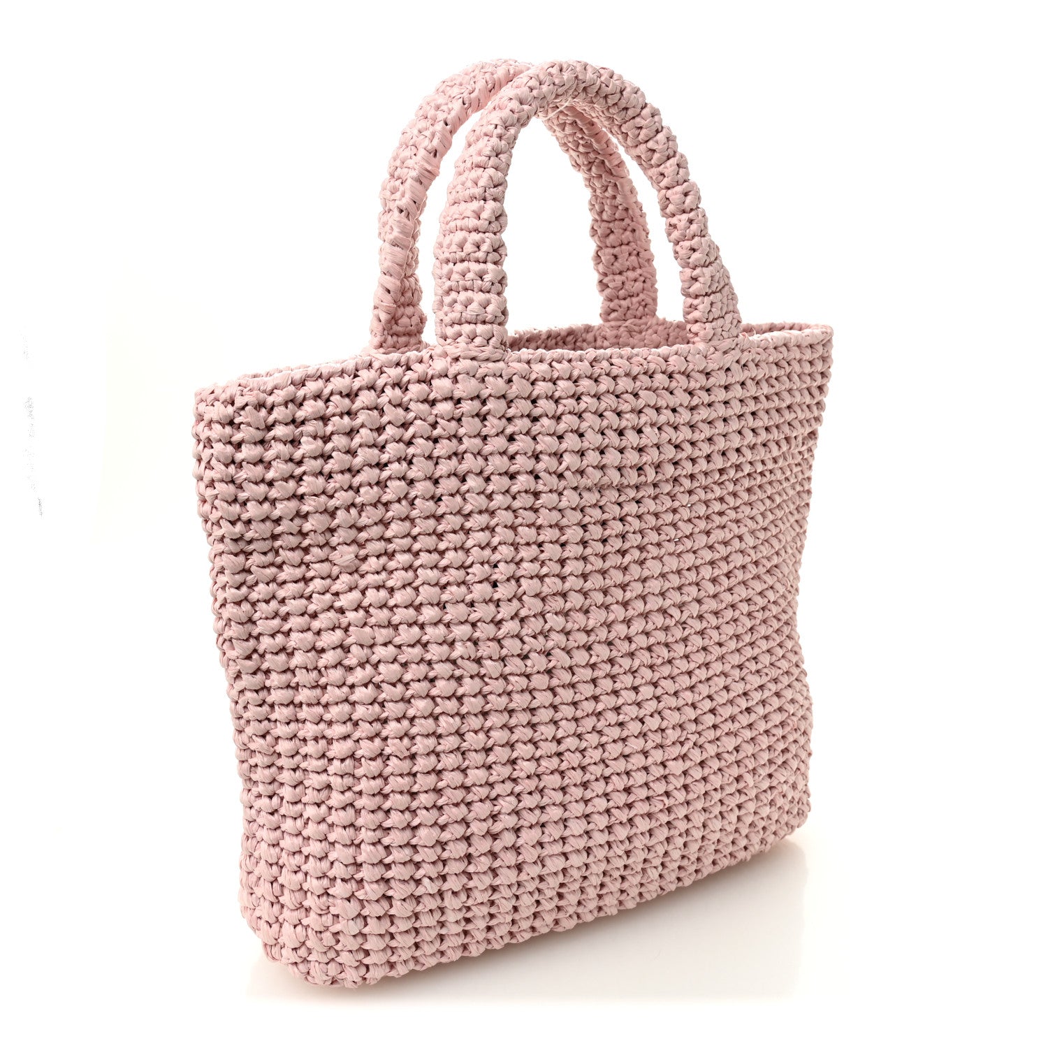 Prada Yarn Raffia Effect Crochet Small Logo Tote Alabastro 3 of 10