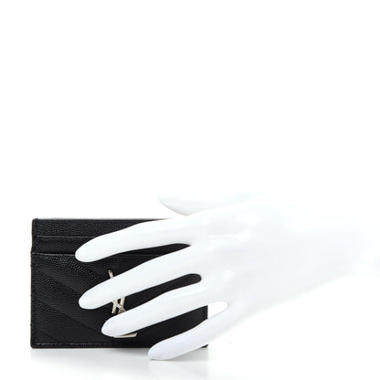 Saint Laurent Grain De Poudre Matelasse Chevron Monogram Credit Card Case Black 2 of 7