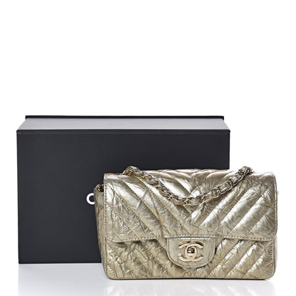 Chanel Patent Metallic Crumpled Calfskin Chevron Quilted Mini Rectangular Flap Gold 10 of 10