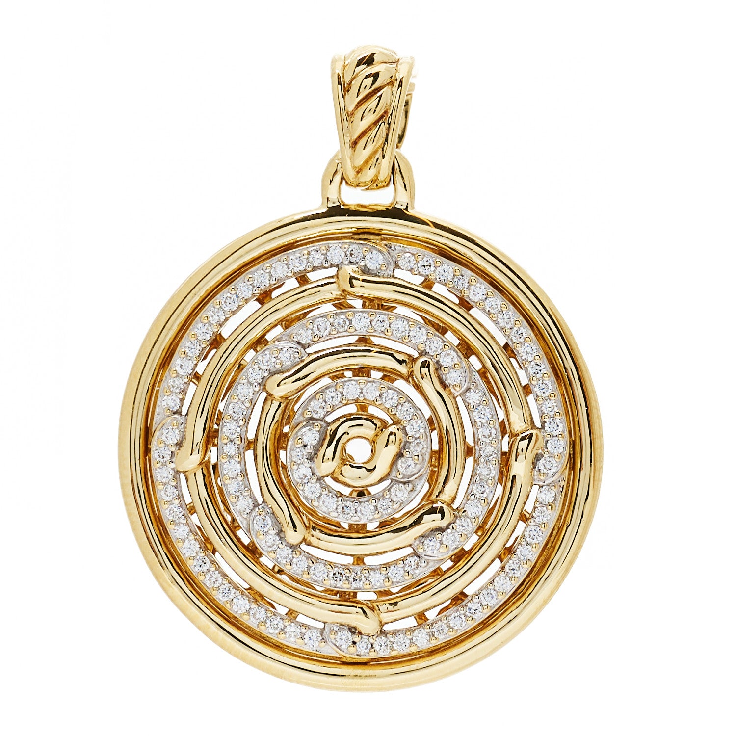 David Yurman 18K Yellow Gold Diamond Labyrinth Disc Enhancer Pendant 1 of 4
