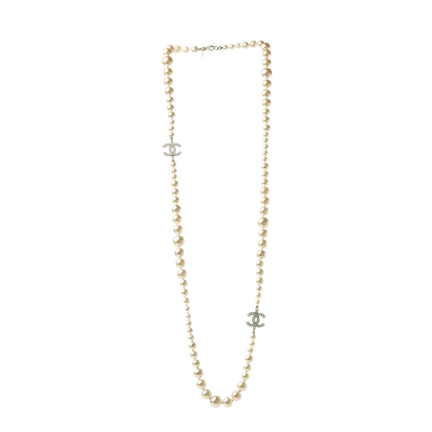 Graduated Pearl CC Long Necklace Gold