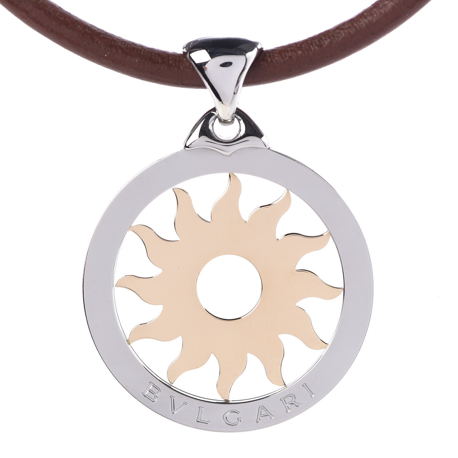 Bulgari 18K Yellow Gold Stainless Steel Tondo Sun Pendant Necklace 4 of 6