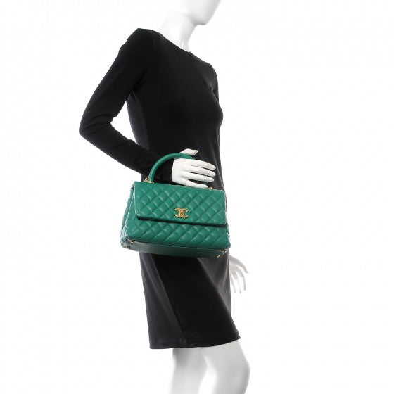 Caviar Quilted Small Coco Handle Flap Green