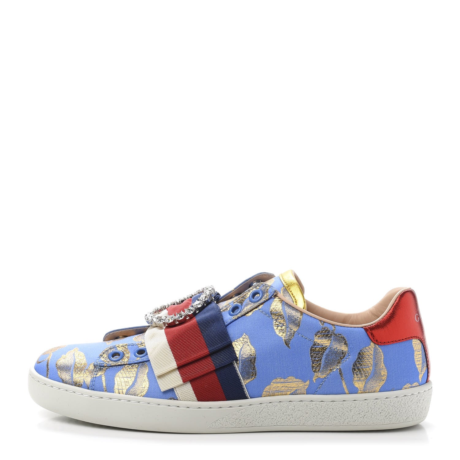 Gucci Lurex Jacquard Crystal Sylvie Web Branches Womens Ace Sneakers 36 Pervinca Gold 1 of 10