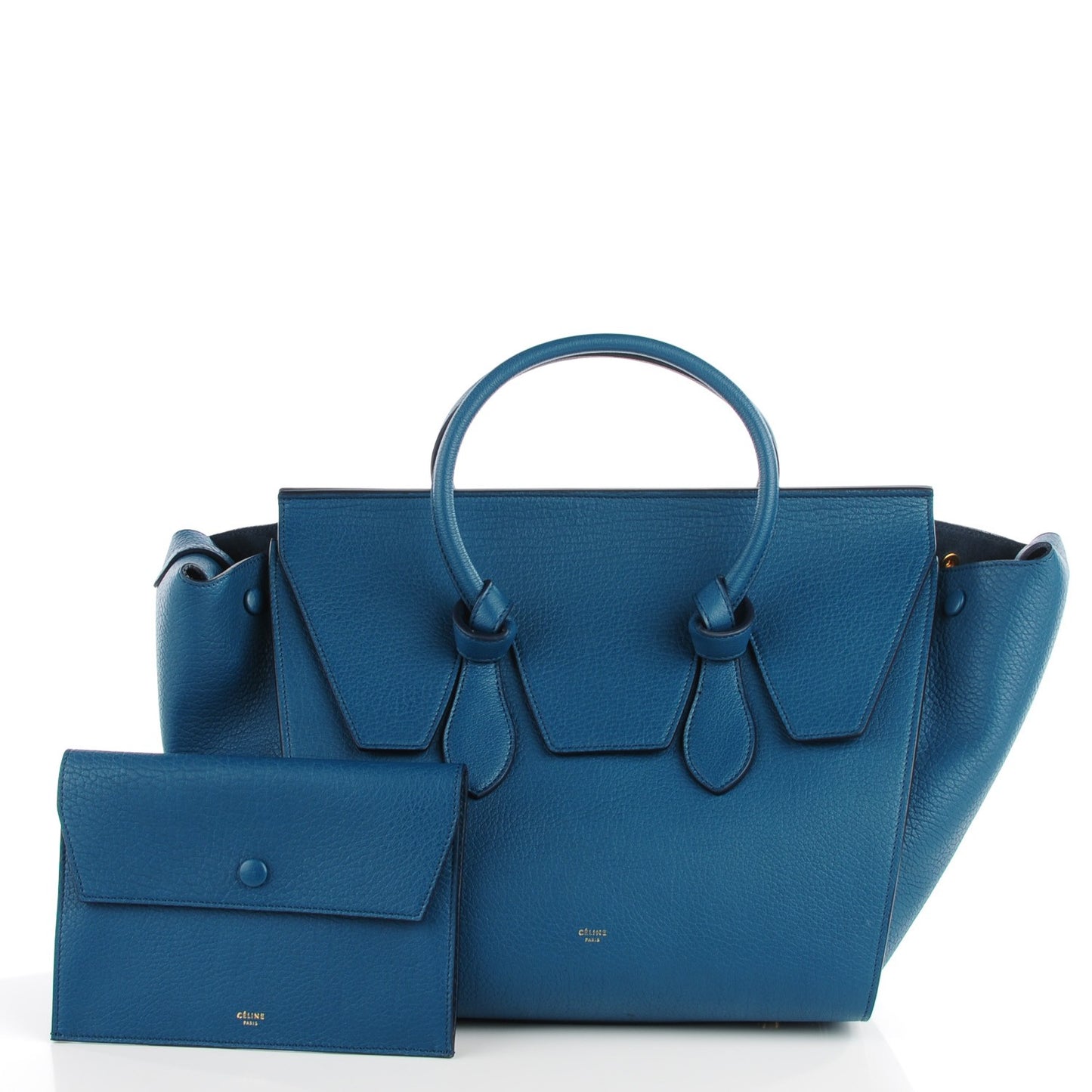 Grained Calfskin Small Tie Knot Tote Denim