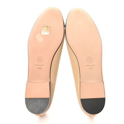Chanel Lambskin Cap Toe CC Ballerina Flats 38.5 Beige Black 5 of 9