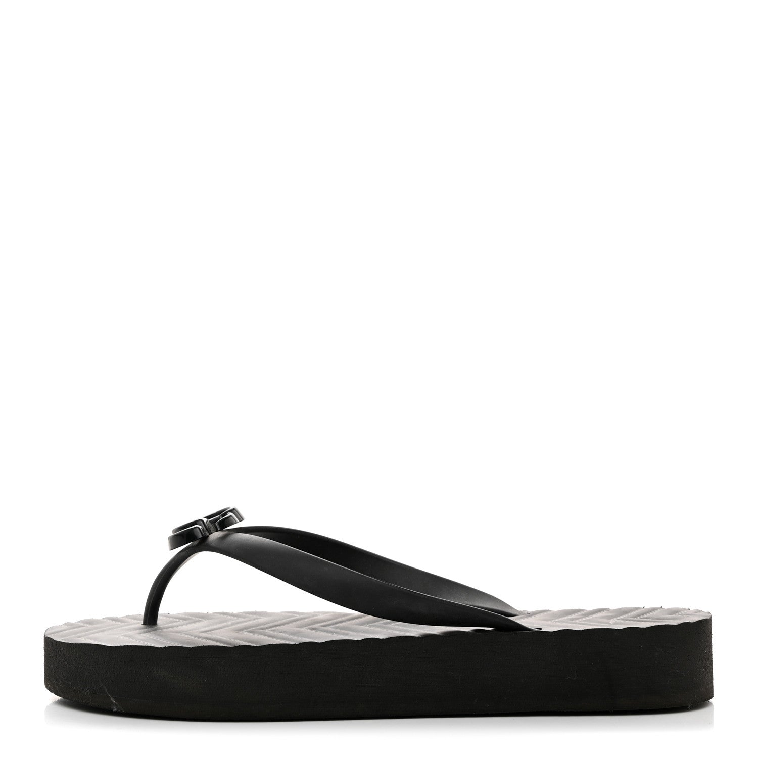 Gucci Rubber Chevron Womens GG Thong Sandals 40 Black 1 of 9