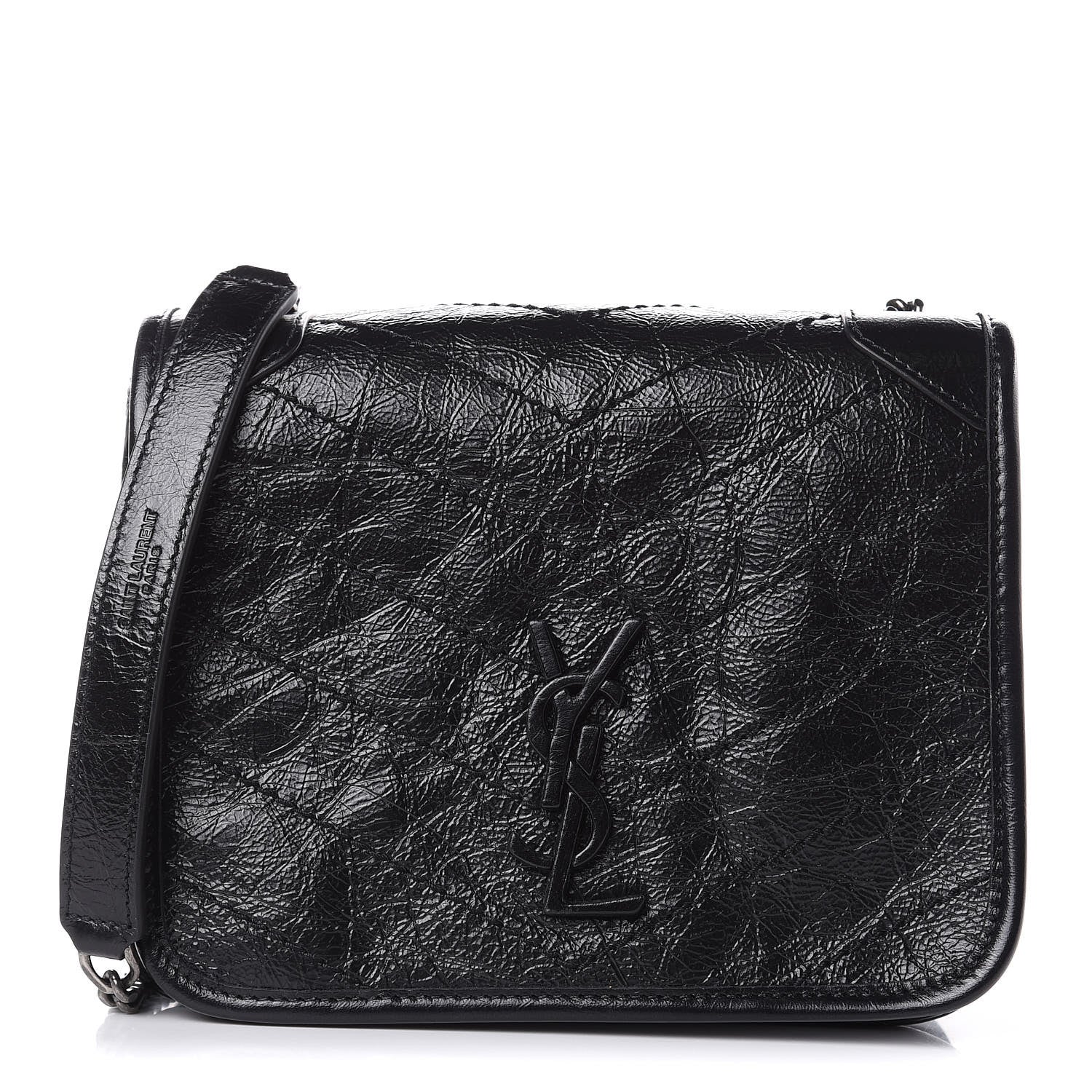 Saint Laurent Crinkled Calfskin Matelasse Monogram Niki Chain Wallet Black 1 of 9