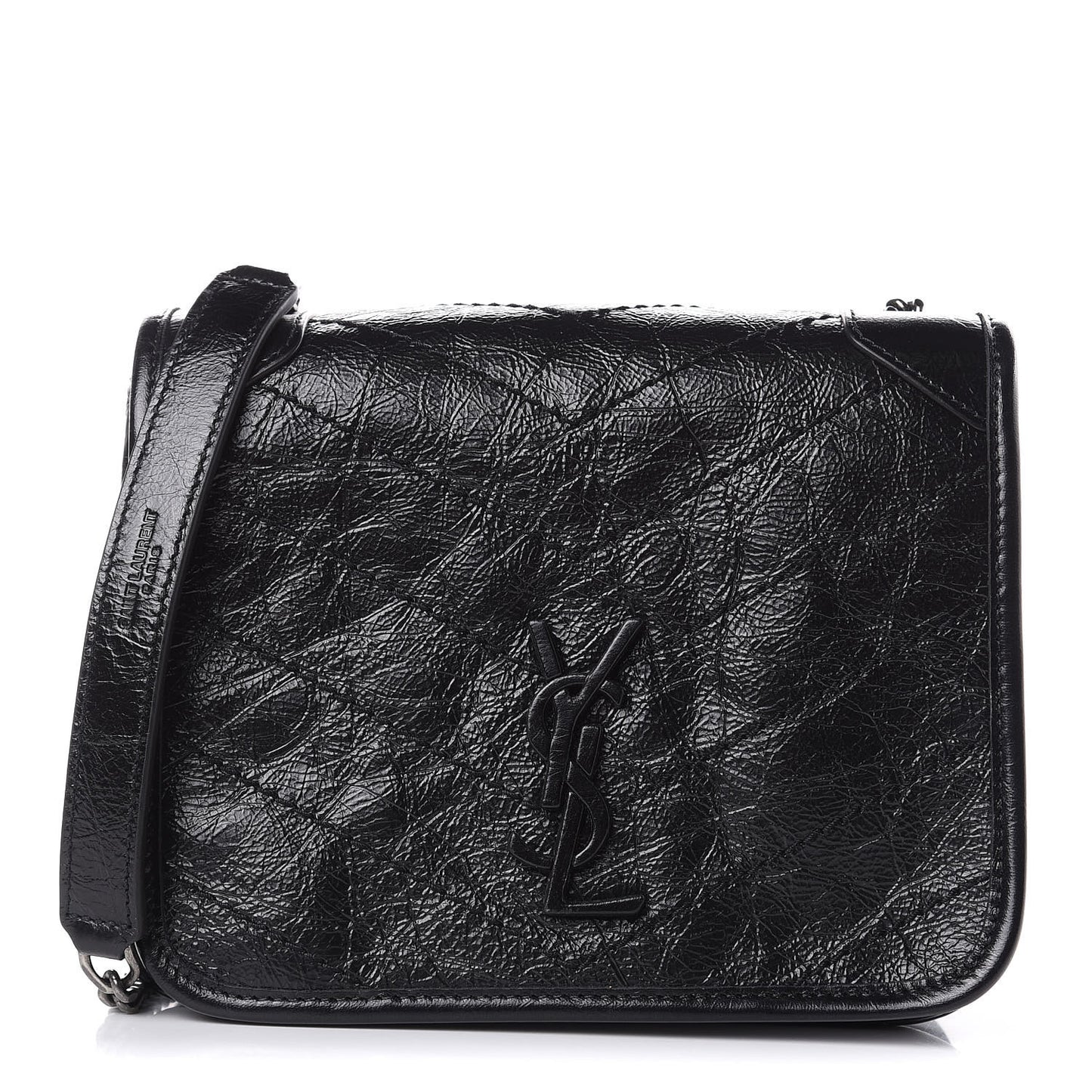 Crinkled Calfskin Matelasse Monogram Niki Chain Wallet Black
