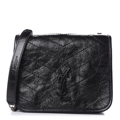 Saint Laurent Crinkled Calfskin Matelasse Monogram Niki Chain Wallet Black 1 of 9