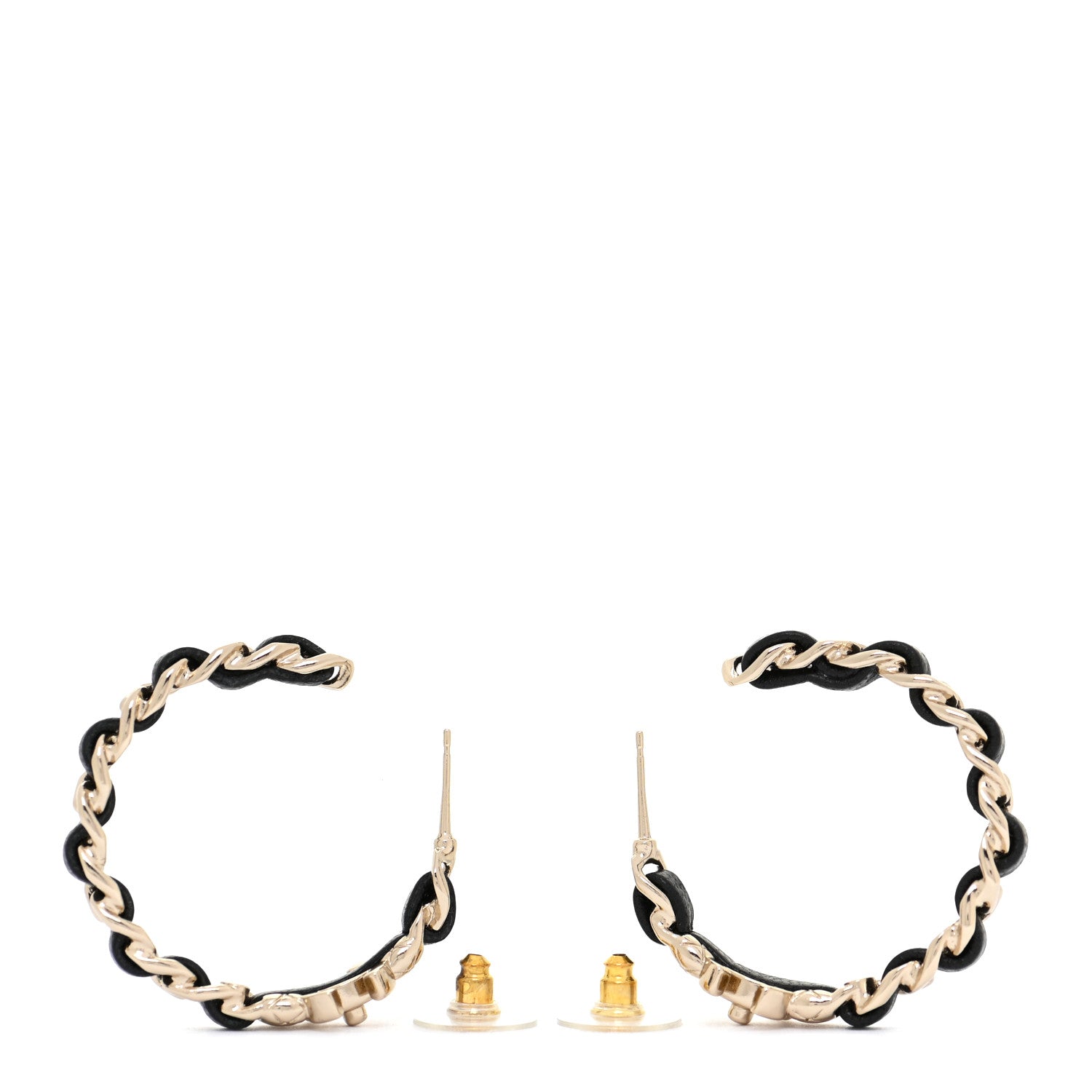 Chanel Metal Lambskin Quilted CC Turnlock Chain Hoop Earrings Gold Black 3 of 5