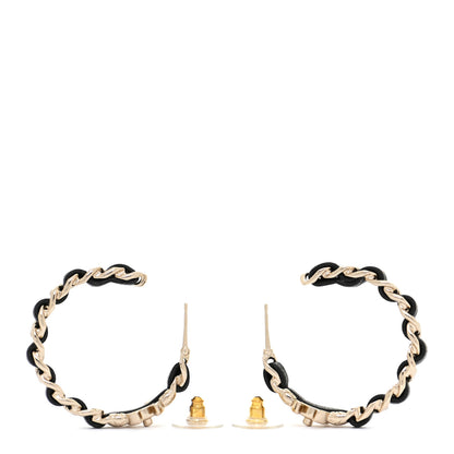 Chanel Metal Lambskin Quilted CC Turnlock Chain Hoop Earrings Gold Black 3 of 5