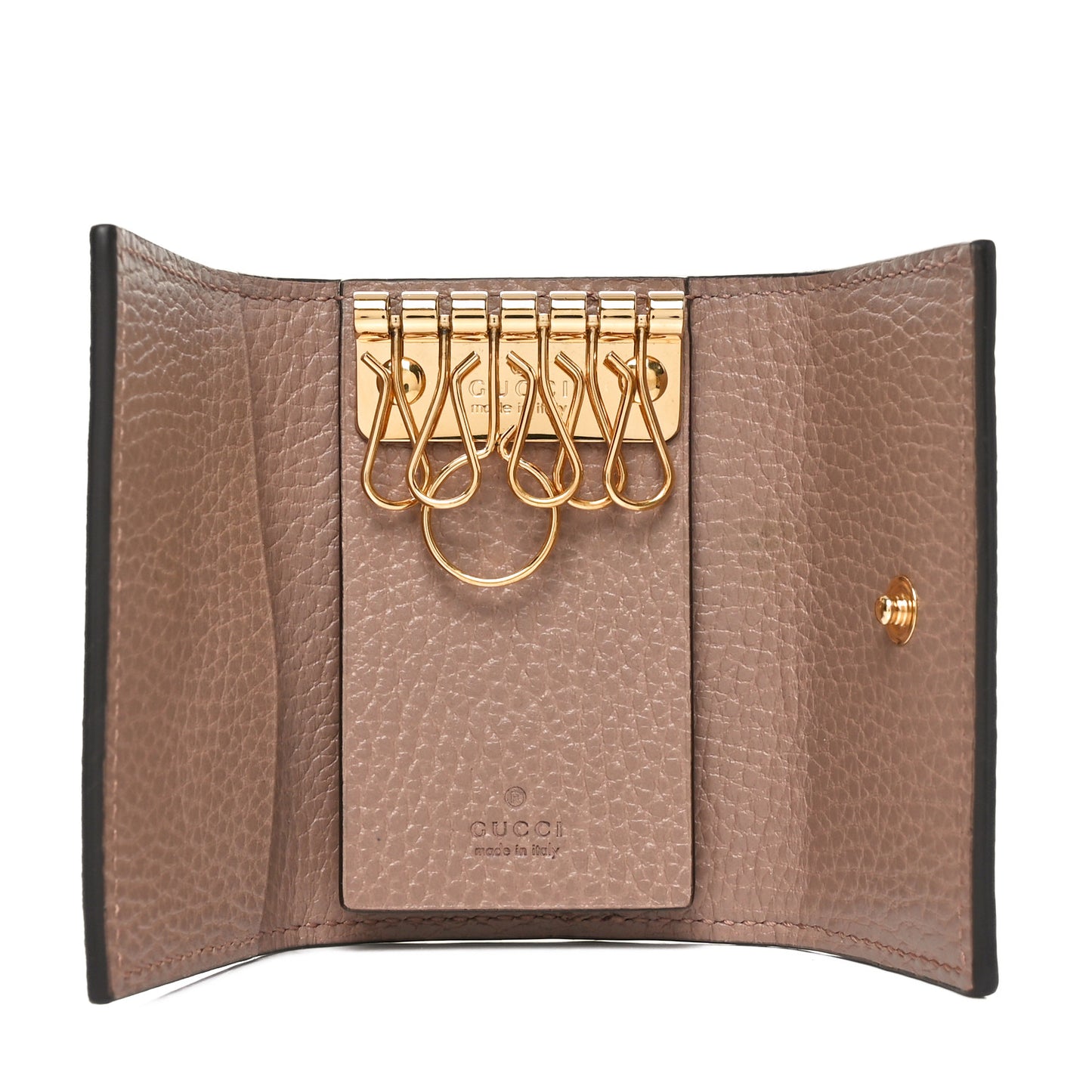 Dollar Calfskin GG Supreme Monogram GG Marmont 6 Key Holder Case Porcelain Rose Beige Ebony
