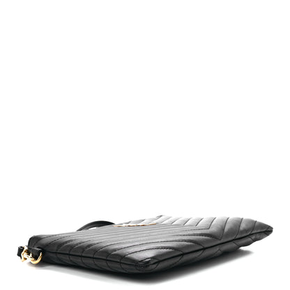 Saint Laurent Calfskin Matelasse Chevron Monogram A5 Wristlet Black 4 of 13