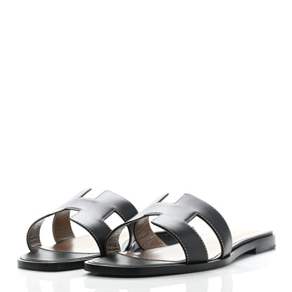 Hermes Box Calfskin Oran Sandals 38 Black 3 of 12