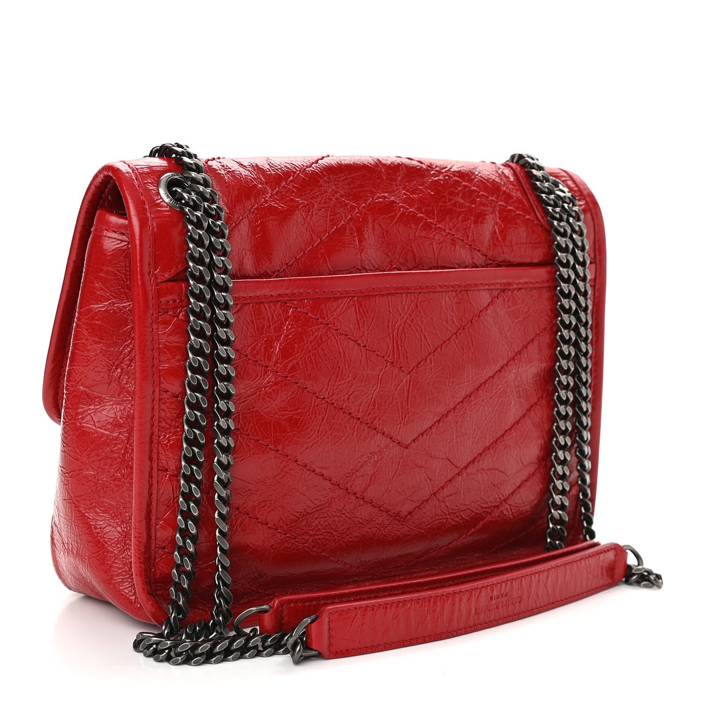 Crinkled Calfskin Matelasse Monogram Baby Niki Chain Satchel Rouge Eros