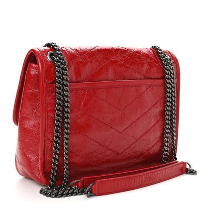Saint Laurent Crinkled Calfskin Matelasse Monogram Baby Niki Chain Satchel Rouge Eros 3 of 10