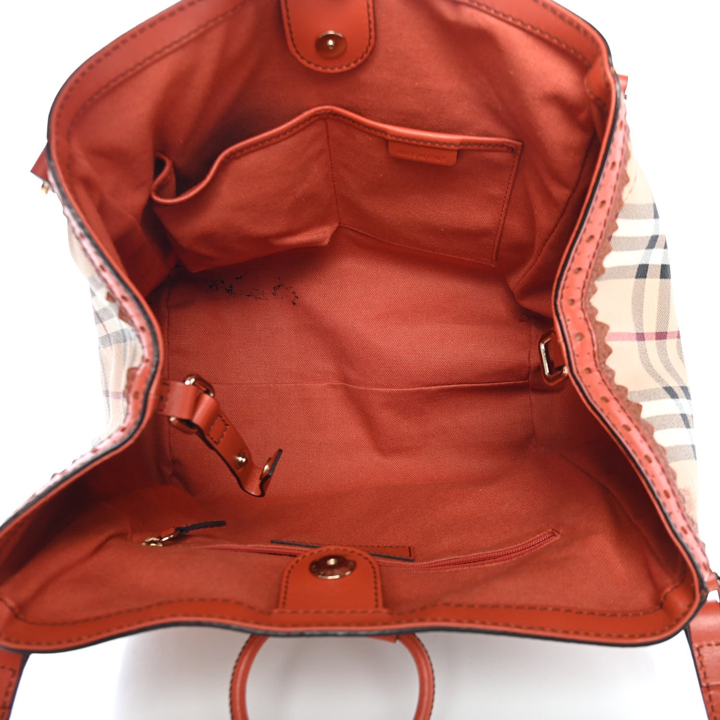 Haymarket Check Small Brogue Tassel Tote Bright Russet
