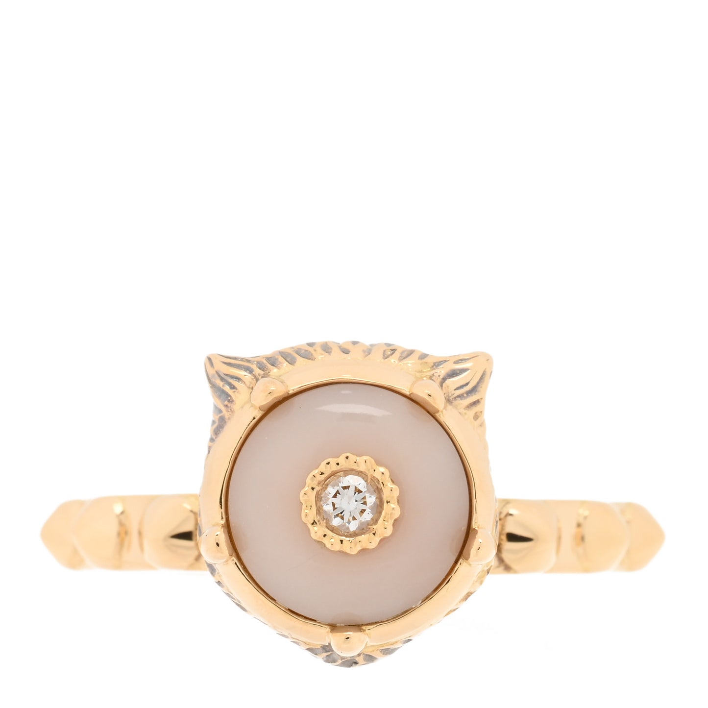 18K Yellow Gold Pink Opal Diamond Le Marché Des Merveilles Feline Ring 53 6.25