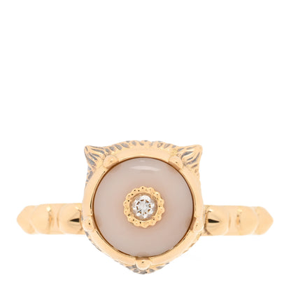 Gucci 18K Yellow Gold Pink Opal Diamond Le Marché Des Merveilles Feline Ring 53 6.25 1 of 6