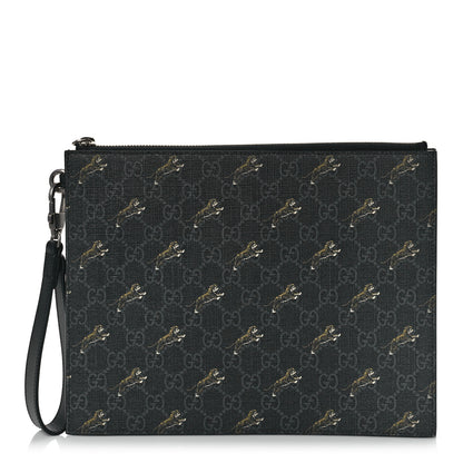 Gucci GG Supreme Monogram Tigers Zip Wristlet Pouch Black 1 of 8