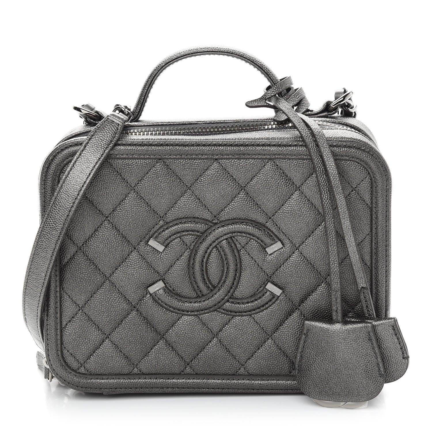 Chanel Metallic Caviar Quilted Medium CC Filigree Vanity Case Dark Silver 1 of 9