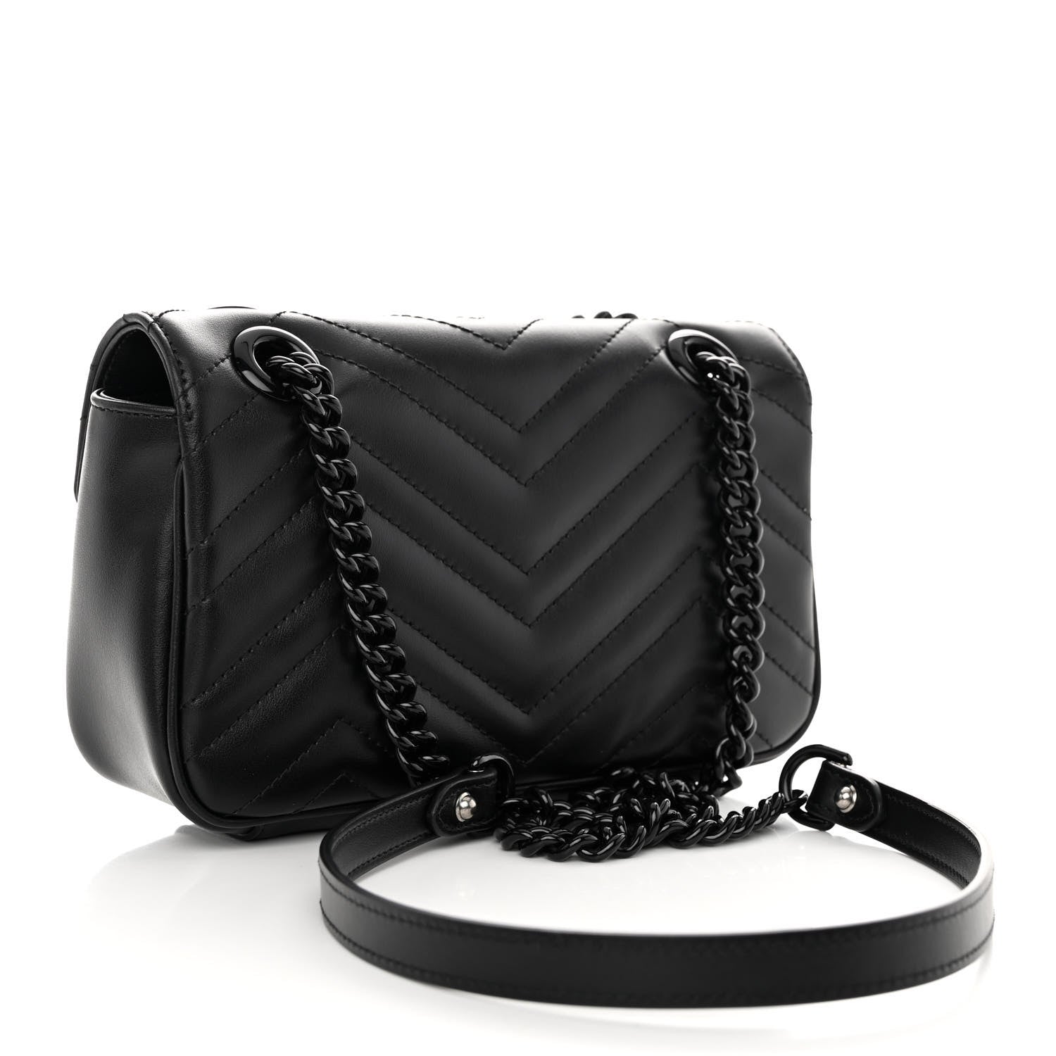Gucci Calfskin Matelasse Monochrome Mini GG Marmont Shoulder Bag Black 3 of 9