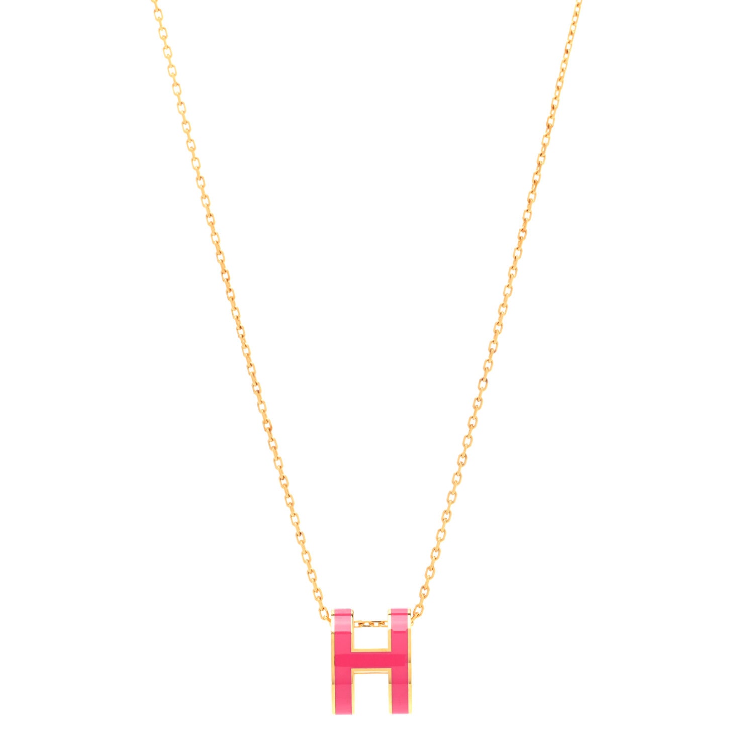 Hermes Lacquered Gold Pop H Pendant Necklace Rose Extreme 1 of 7