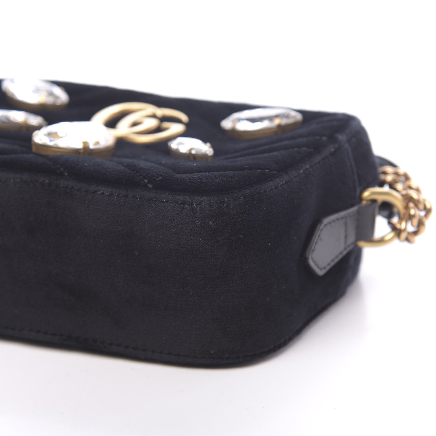 Velvet Matelasse Marquise Crystals Mini GG Marmont Chain Shoulder Bag Black