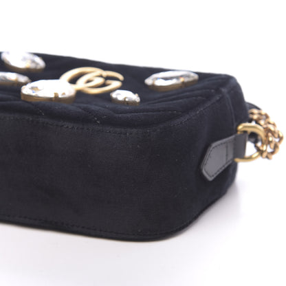 Gucci Velvet Matelasse Marquise Crystals Mini GG Marmont Chain Shoulder Bag Black 9 of 10