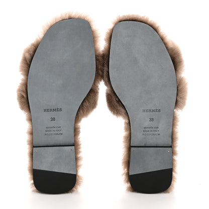 Hermes Woolskin Oran Sandals 38 Etoupe 6 of 8