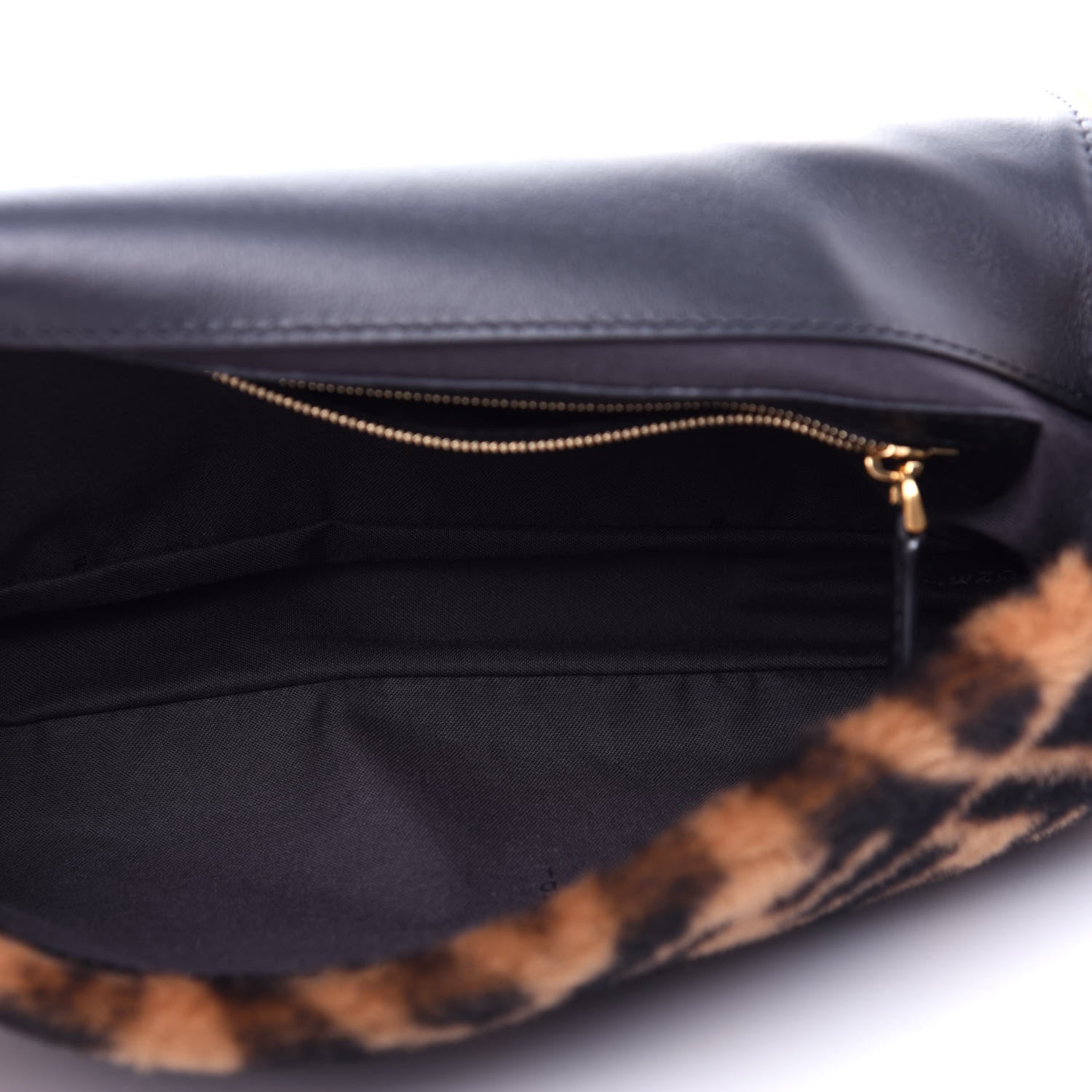 Fendi Shearling Vitello Dolce Macro FF 1974 Baguette Tobacco Black 5 of 10